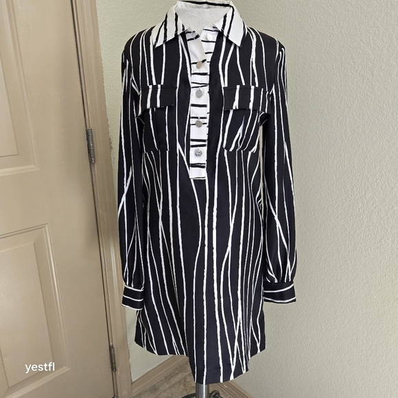 Tory Burch Dresses & Skirts - Tory Burch silk black and white Collared long sleeve dress 4